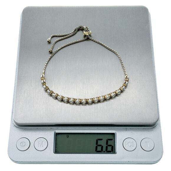 Gold Tone Cubic Zirconia Tennis Bracelet | Vintage Sterling Silver Adjustable - Picture 4 of 4